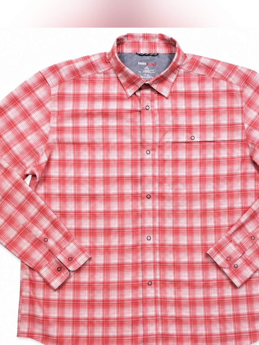 Swiss Tech Plaid Performance Shirt Men's Large Red White Long Sleeve Hiking Fish